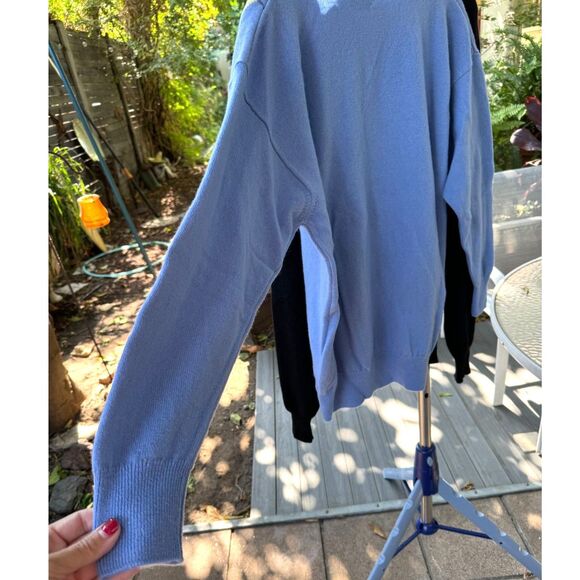 VTG Clan Royal Edinburgh Wool Blue Yellow Grey Argyle VNeck LS Sweater SZ EU 46 - Picture 5 of 7